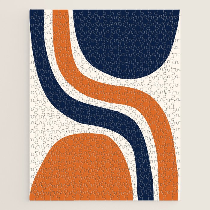 Abstract Shapes 66 in Vintage Orange and Navy Blue Jigsaw Puzzle Gallery Image 1