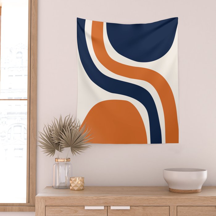 Abstract Shapes 66 in Vintage Orange and Navy Blue Wall Tapestry Gallery Image 2