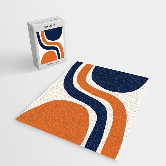 Abstract Shapes 66 in Vintage Orange and Navy Blue Jigsaw Puzzle Gallery Image 2