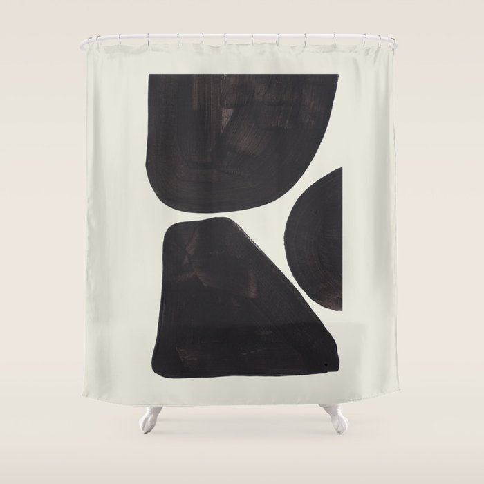 Black & White Minimalist Abstract Shapes Patterns Black Ink Painting Shower Curtain Gallery Image 1
