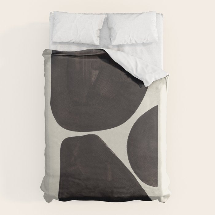 Black & White Minimalist Abstract Shapes Patterns Black Ink Painting Duvet Cover Gallery Image 1