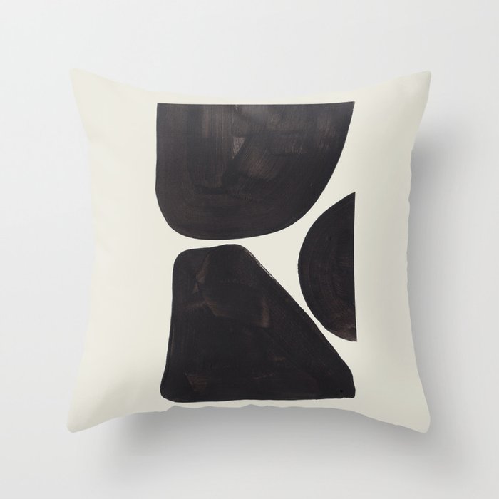 Black & White Minimalist Abstract Shapes Patterns Black Ink Painting Throw Pillow Gallery Image 6