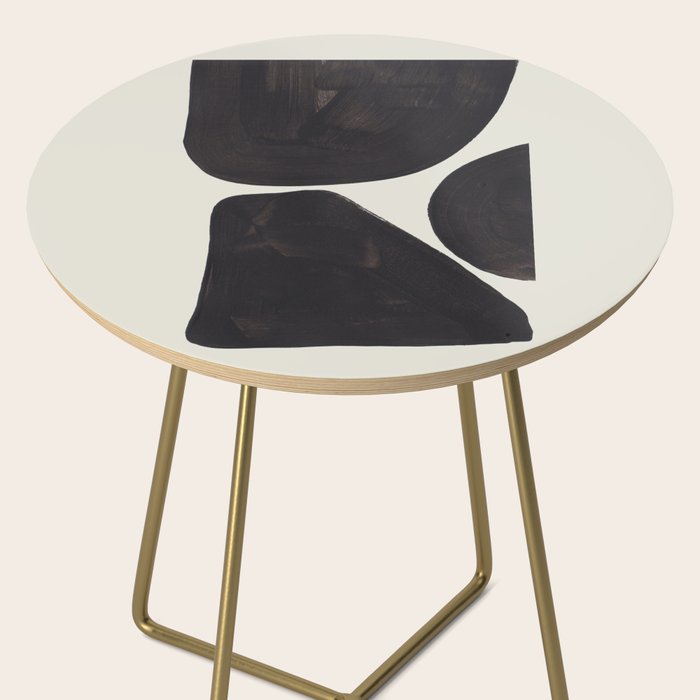 Black & White Minimalist Abstract Shapes Patterns Black Ink Painting Side Table Gallery Image 2
