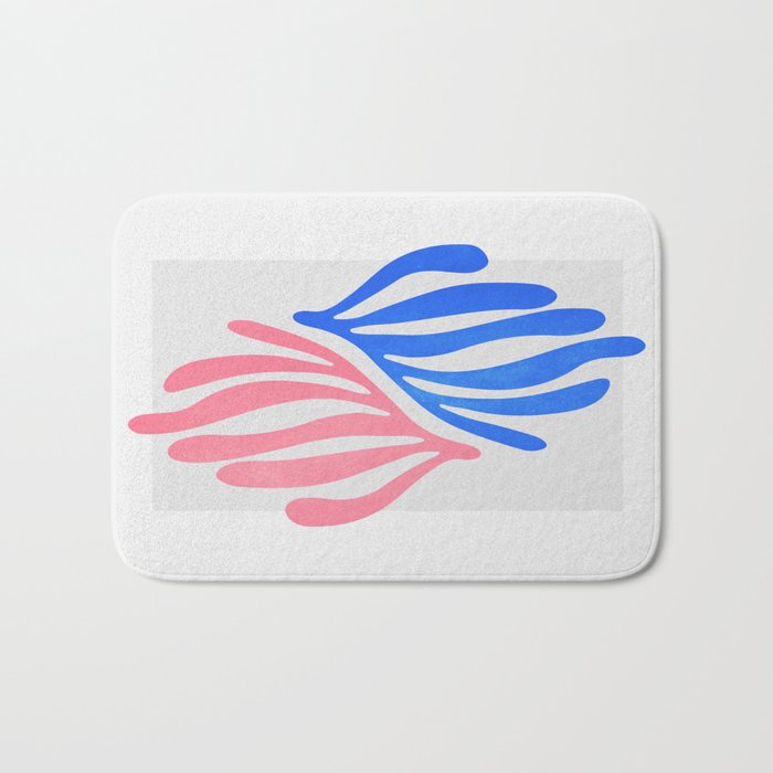 Blue & Pink Leaves: Matisse Series 01 Bath Mat Gallery Image 1