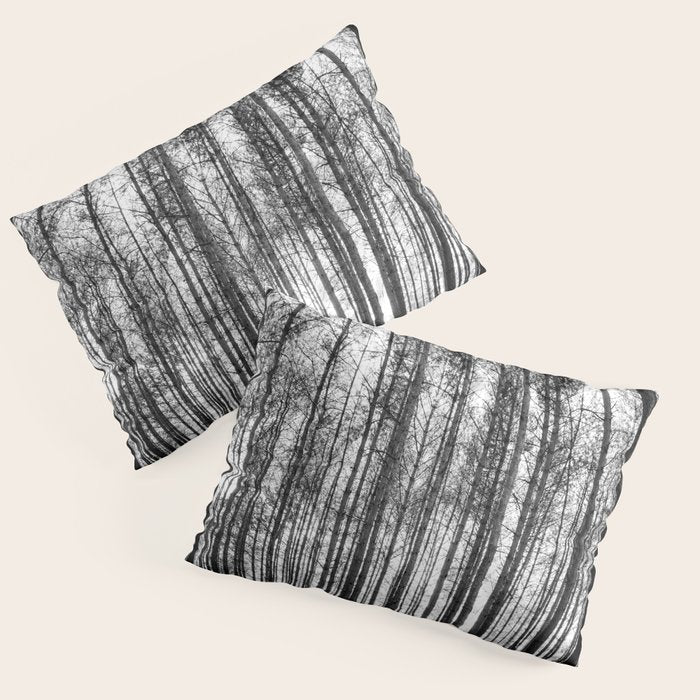 trees in forest landscape - black and white nature photography Pillow Sham Gallery Image 1