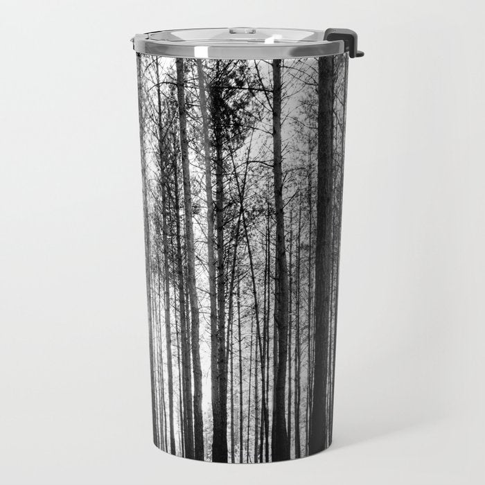 trees in forest landscape - black and white nature photography Travel Mug Gallery Image 2