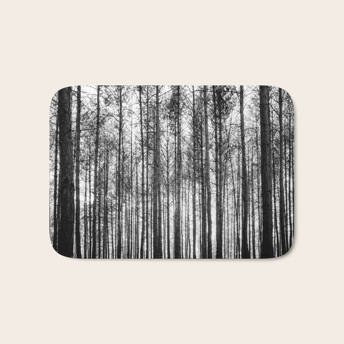 trees in forest landscape - black and white nature photography Bath Mat Gallery Image 1