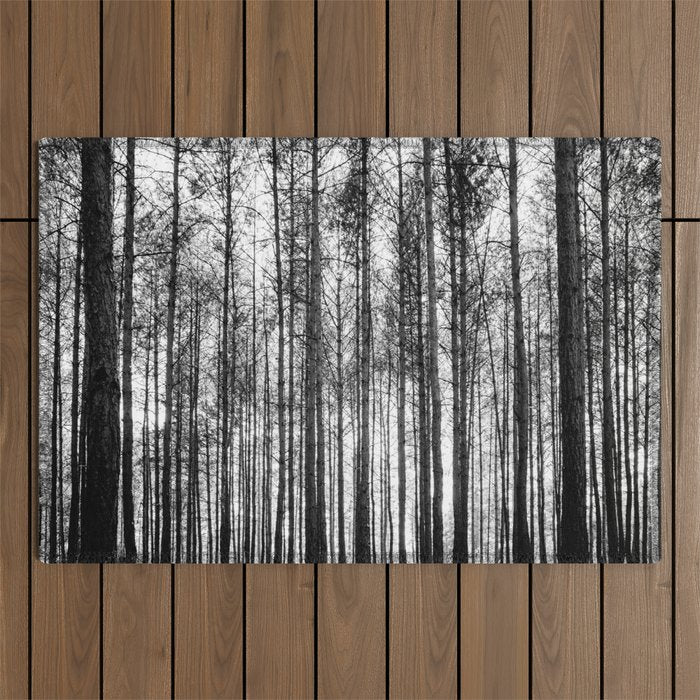 trees in forest landscape - black and white nature photography Outdoor Rug Gallery Image 1