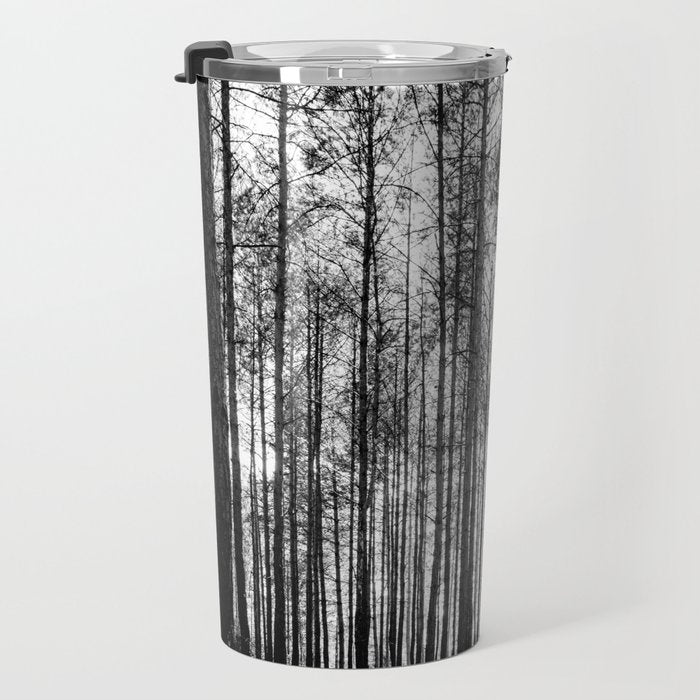 trees in forest landscape - black and white nature photography Travel Mug Gallery Image 3