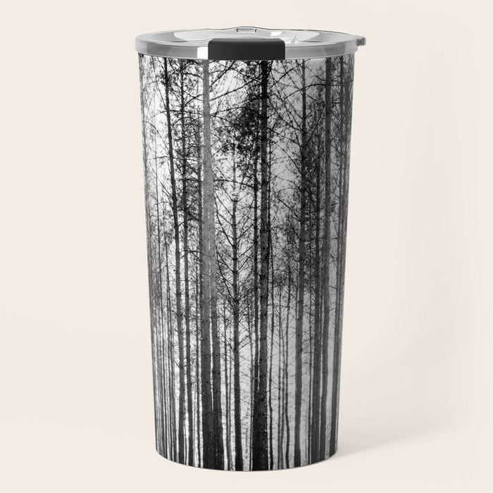 trees in forest landscape - black and white nature photography Travel Mug Gallery Image 1