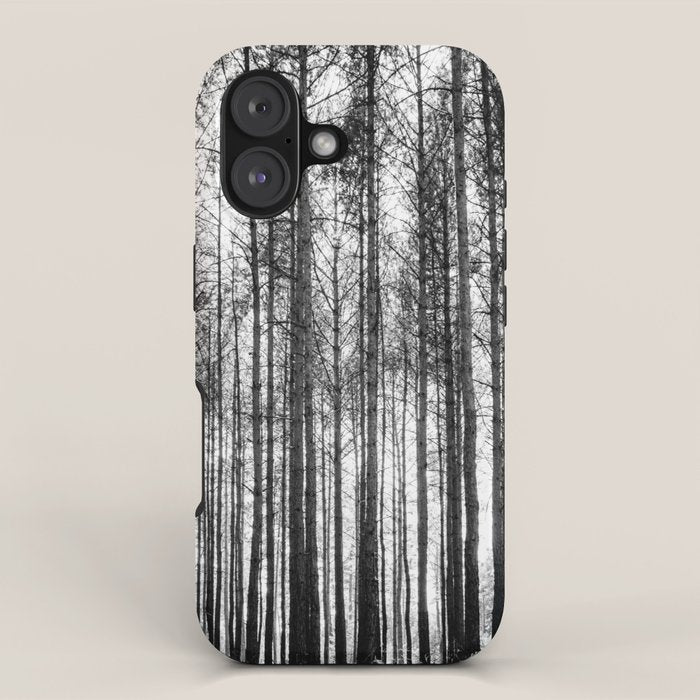 trees in forest landscape - black and white nature photography iPhone Case Gallery Image 1