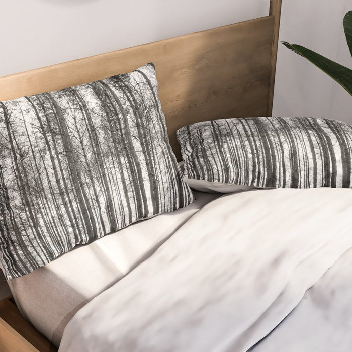 trees in forest landscape - black and white nature photography Pillow Sham Gallery Image 2