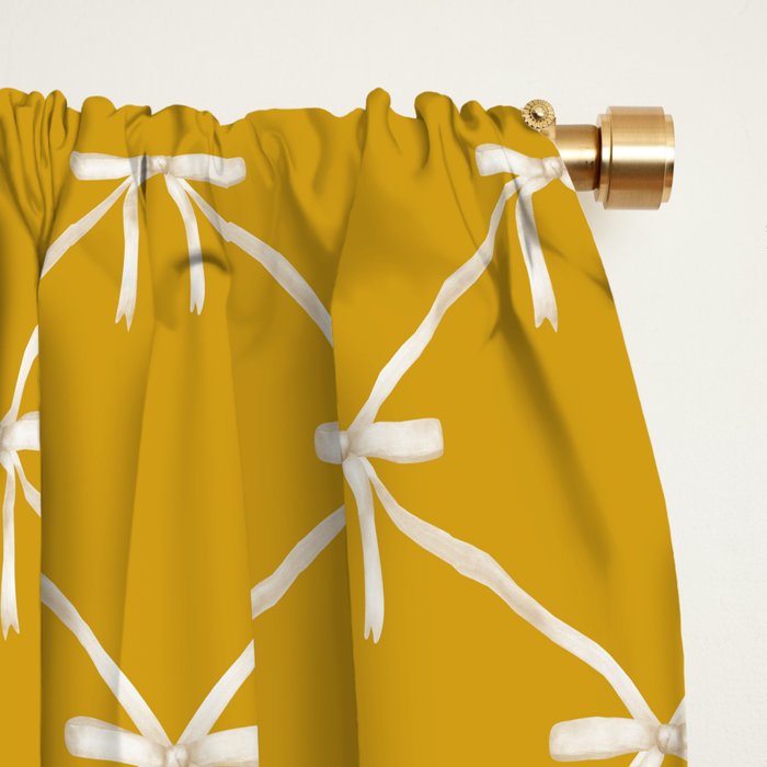 Bows & Ribbons Pattern XX Golden Yellow Window Curtain Gallery Image 2