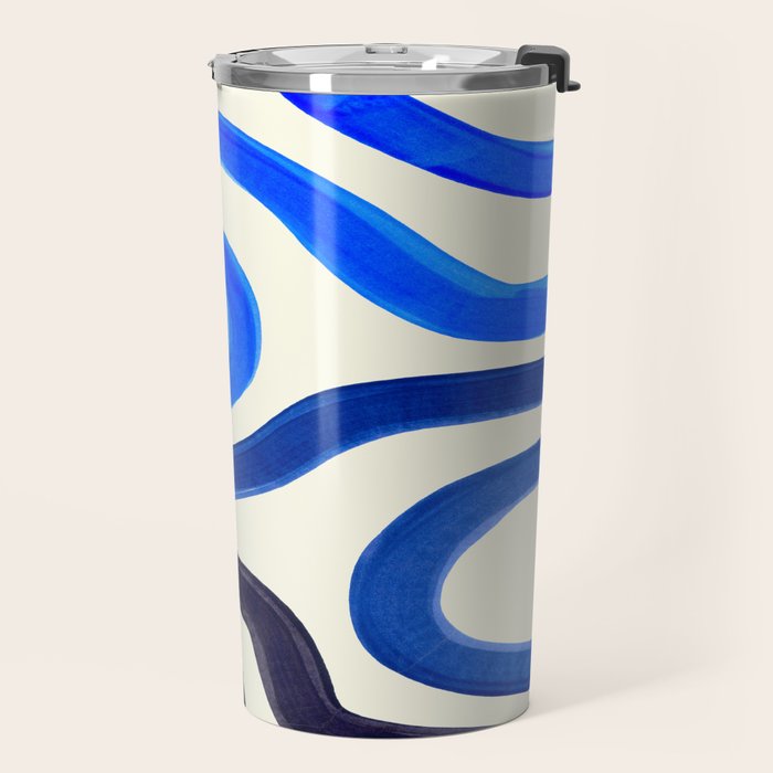 Electric Blues Fun Colorful Mid Century Modern Abstract Painting Shapes Pattern Travel Mug Gallery Image 2