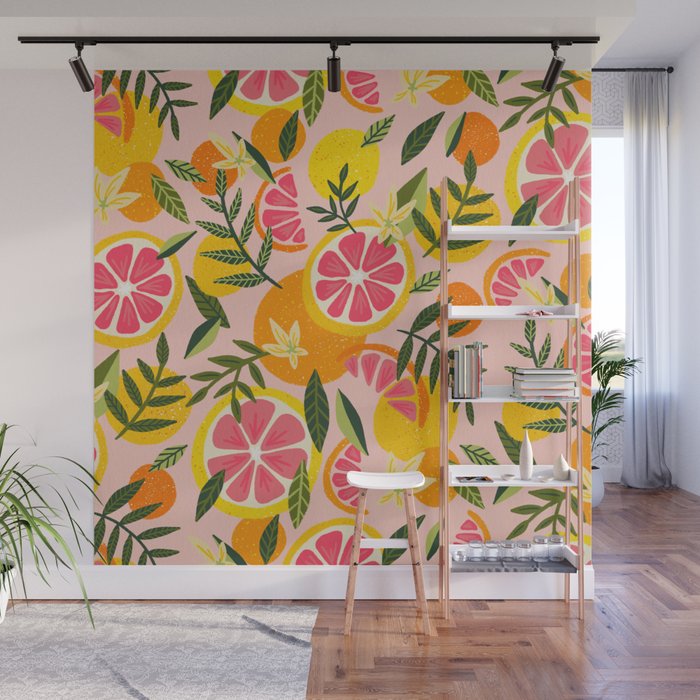 Grapefruit Blooms â Blush Wall Mural Gallery Image 1