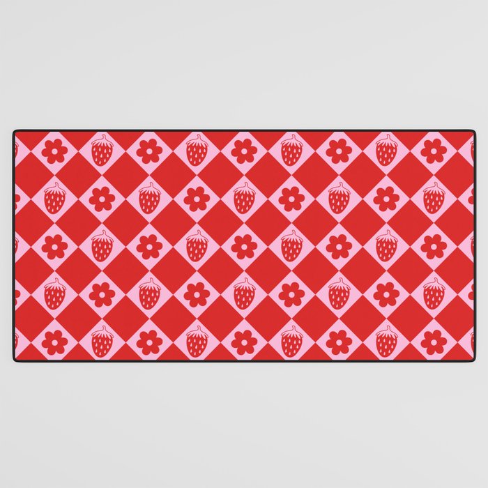 Flowers And Strawberry Pink & Red Checker Desk Mat Gallery Image 3