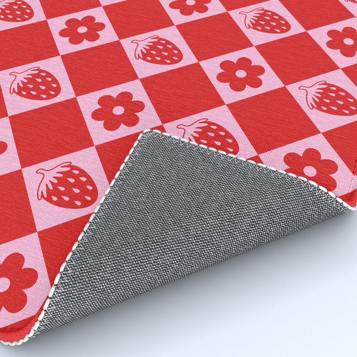 Flowers And Strawberry Pink & Red Checker Rug Gallery Image 4