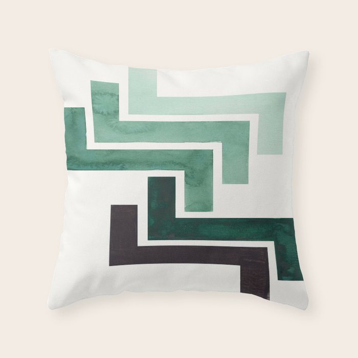 Deep Green Pattern Mid-century Modern Simple Geometric Pattern Watercolor Minimalist Art Squares Throw Pillow Gallery Image 6