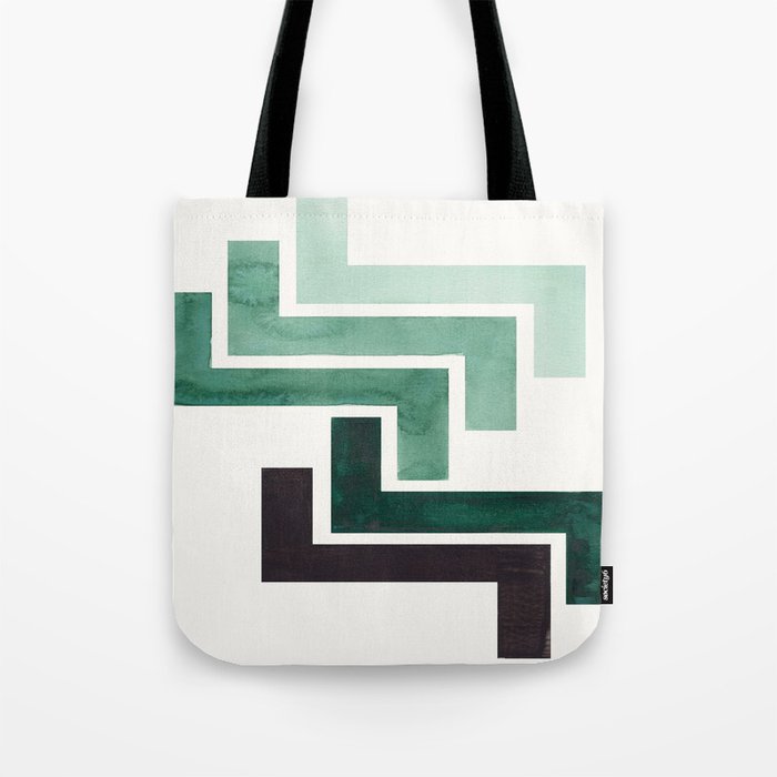 Deep Green Pattern Mid-century Modern Simple Geometric Pattern Watercolor Minimalist Art Squares Tote Bag Gallery Image 1