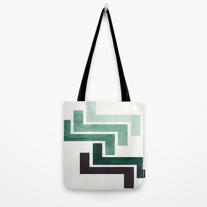 Deep Green Pattern Mid-century Modern Simple Geometric Pattern Watercolor Minimalist Art Squares Tote Bag Gallery Image 2