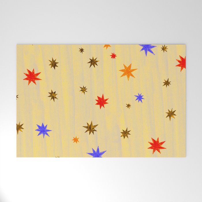 Celestial Star Twinkle in Golden Amber Watercolor Welcome Mat Gallery Image 1