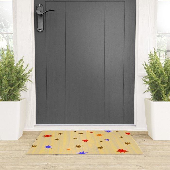 Celestial Star Twinkle in Golden Amber Watercolor Welcome Mat Gallery Image 3