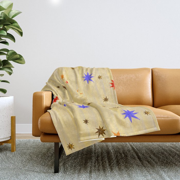 Celestial Star Twinkle in Golden Amber Watercolor Throw Blanket Gallery Image 1