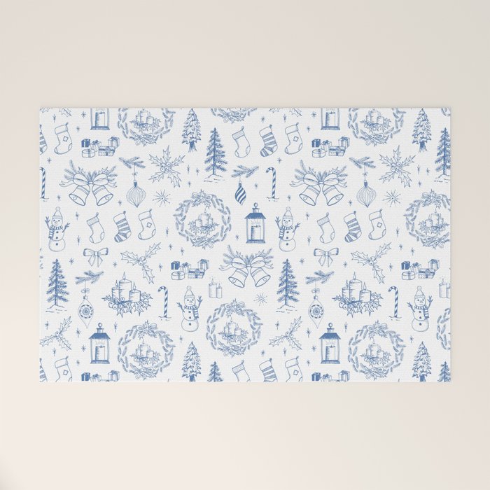 Christmas Toile // Blue & White Welcome Mat Gallery Image 1