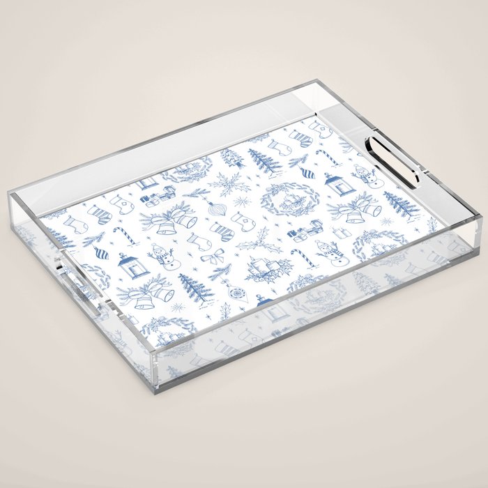 Christmas Toile // Blue & White Acrylic Tray Gallery Image 1