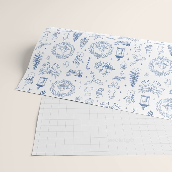 Christmas Toile // Blue & White Wrapping Paper Gallery Image 2