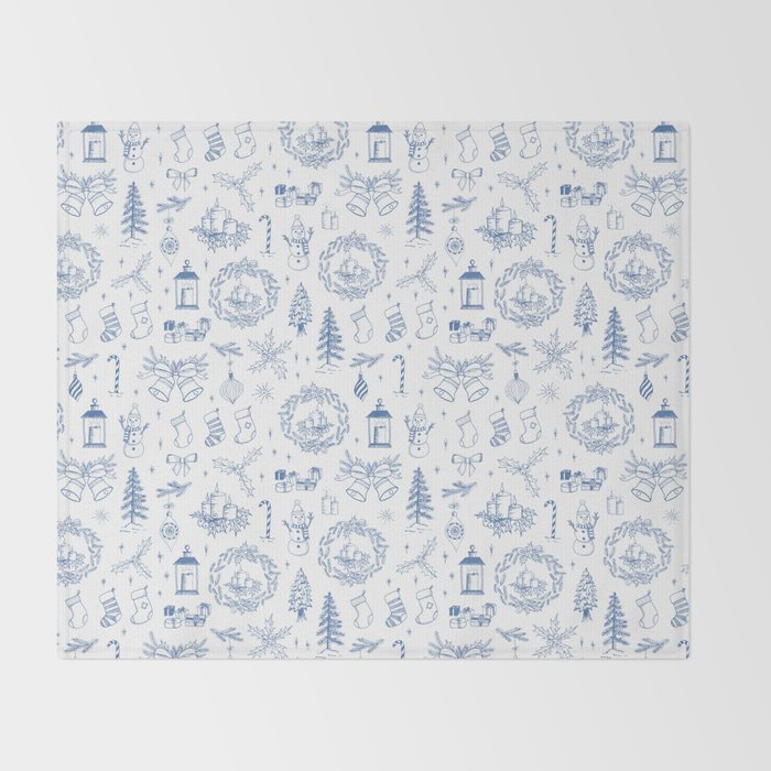 Christmas Toile // Blue & White Throw Blanket Gallery Image 2