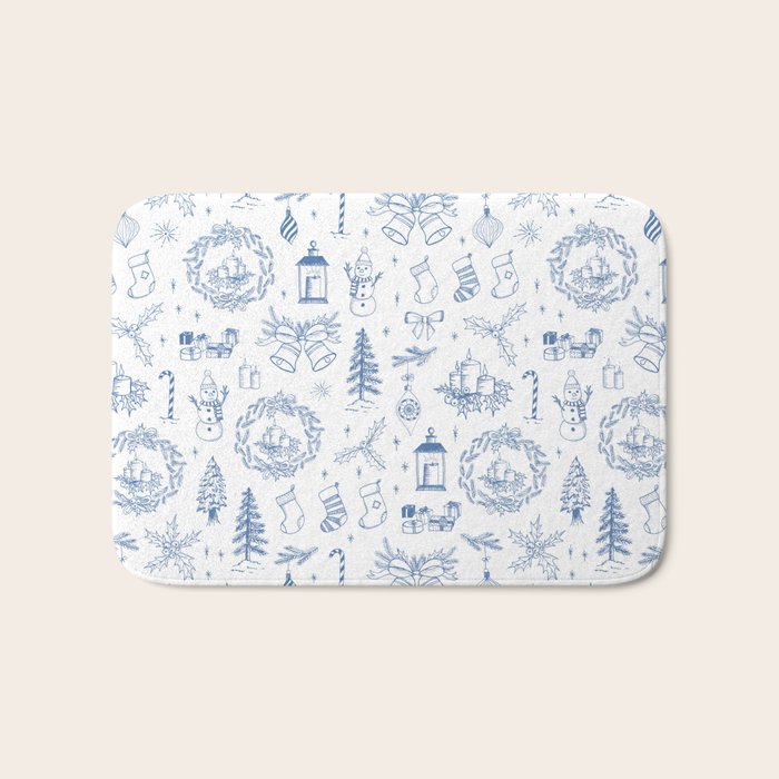 Christmas Toile // Blue & White Bath Mat Gallery Image 1