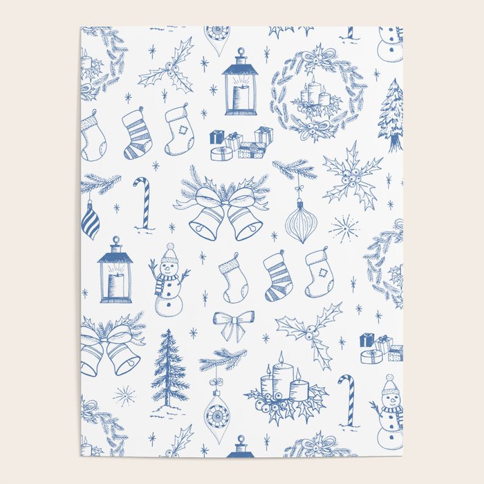 Christmas Toile // Blue & White Poster Gallery Image 1