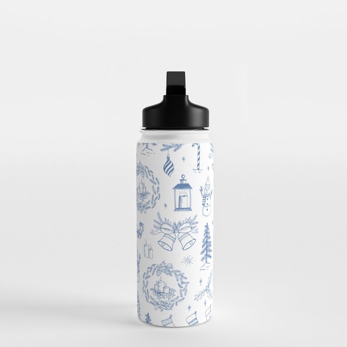 Christmas Toile // Blue & White Water Bottle Gallery Image 3