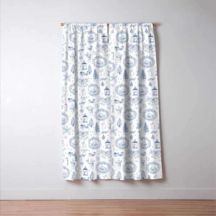 Christmas Toile // Blue & White Window Curtain Gallery Image 3