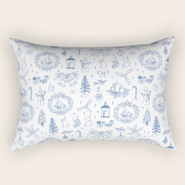 Christmas Toile // Blue & White Rectangular Pillow Gallery Image 2