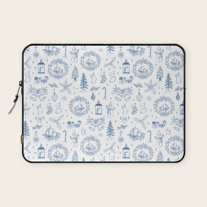 Christmas Toile // Blue & White Laptop Sleeve Gallery Image 1