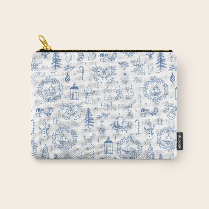 Christmas Toile // Blue & White Carry All Pouch Gallery Image 1