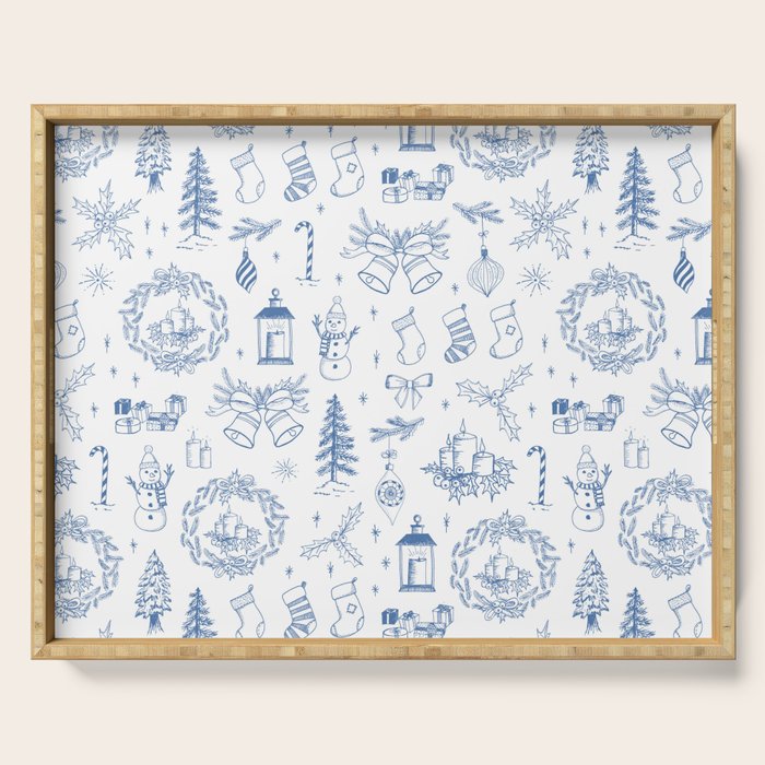 Christmas Toile // Blue & White Serving Tray Gallery Image 1