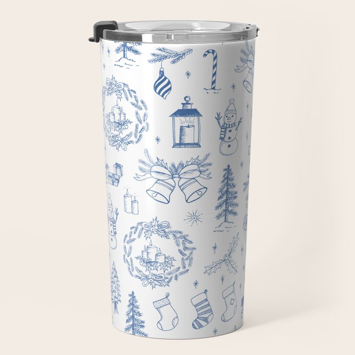 Christmas Toile // Blue & White Travel Mug Gallery Image 3