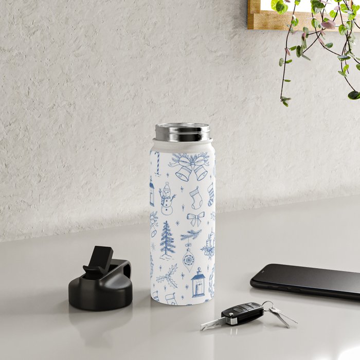 Christmas Toile // Blue & White Water Bottle Gallery Image 4