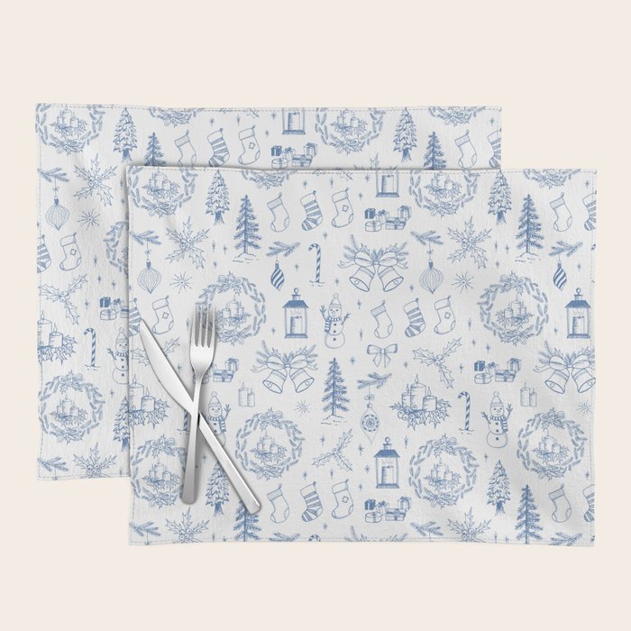 Christmas Toile // Blue & White Placemat Gallery Image 1