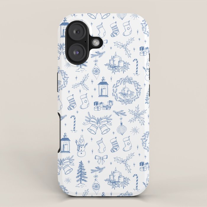 Christmas Toile // Blue & White iPhone Case Gallery Image 1