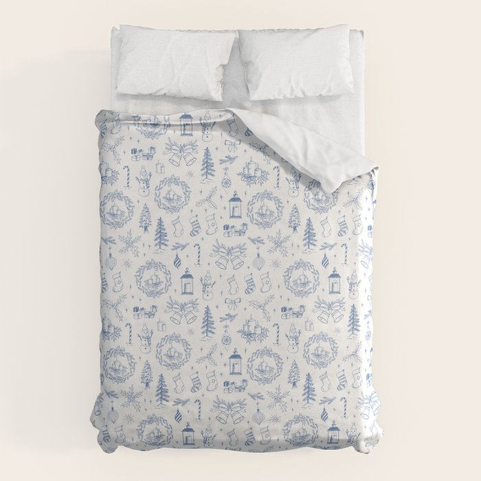 Christmas Toile // Blue & White Duvet Cover Gallery Image 6