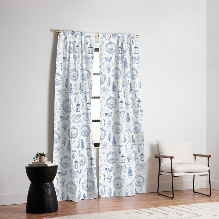 Christmas Toile // Blue & White Window Curtain Gallery Image 2