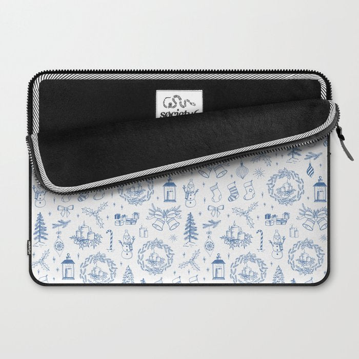 Christmas Toile // Blue & White Laptop Sleeve Gallery Image 2