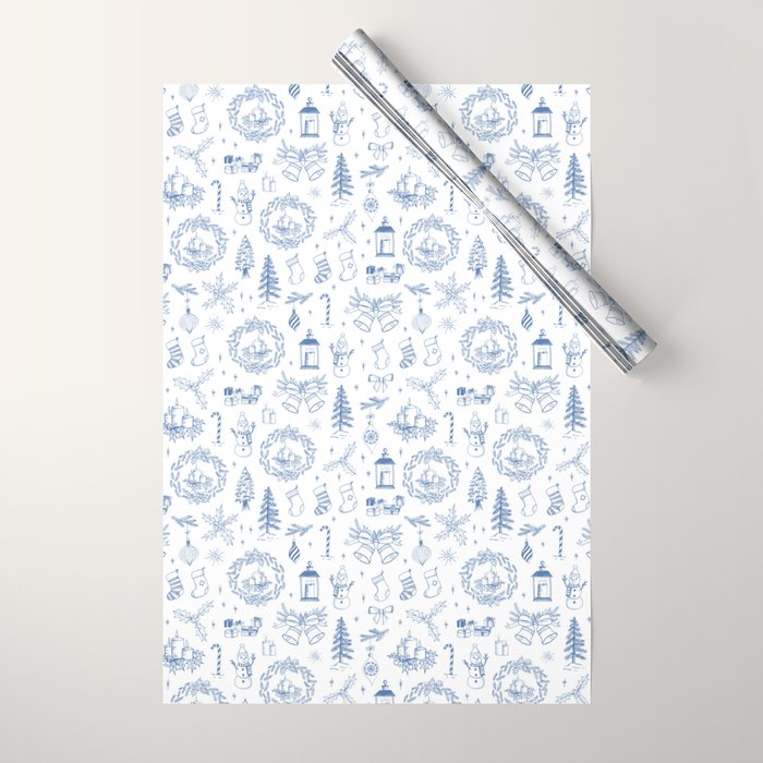 Christmas Toile // Blue & White Wrapping Paper Gallery Image 1