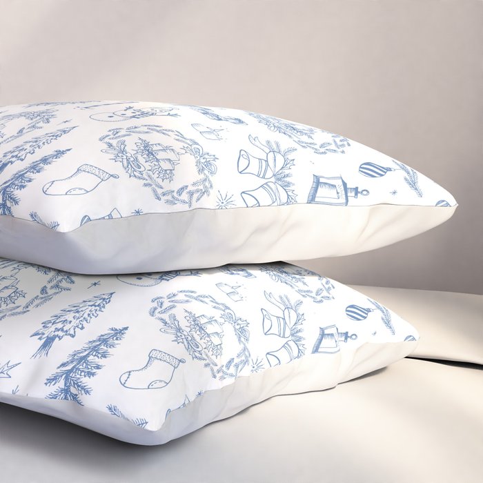 Christmas Toile // Blue & White Pillow Sham Gallery Image 3