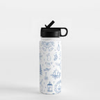 Christmas Toile // Blue & White Water Bottle Gallery Image 1
