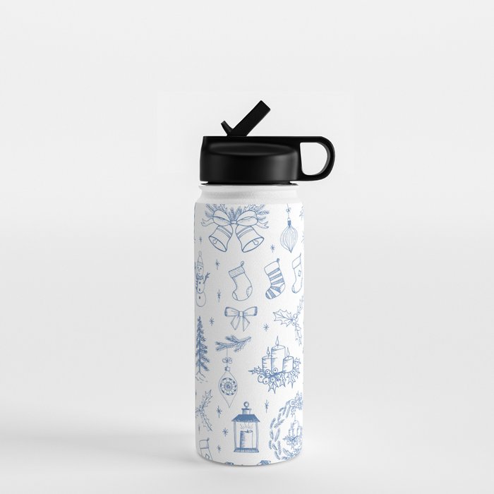 Christmas Toile // Blue & White Water Bottle Gallery Image 1
